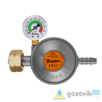 Редуктор газовый Bradas, 37 mbar, 1,5 кг/год., 1/814" с предохранительным клапаном и манометром, RG C31-37M - Баллоны  - 